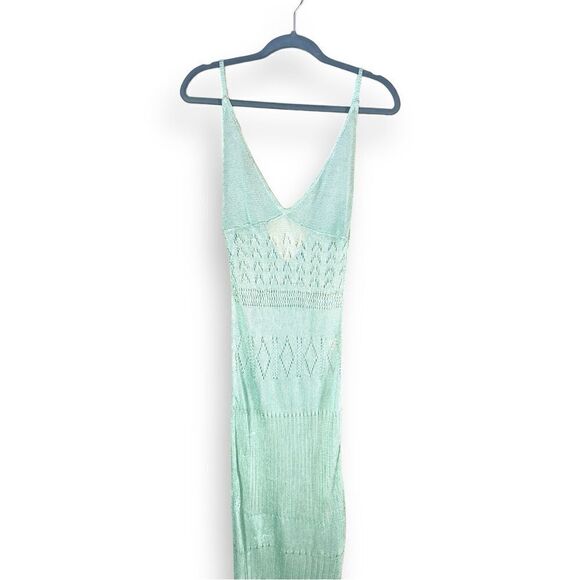 REVOLVE Flook The Label Kendall Dress in Mint Crochet Sheer Low Back Maxi NWT L - Picture 4 of 9